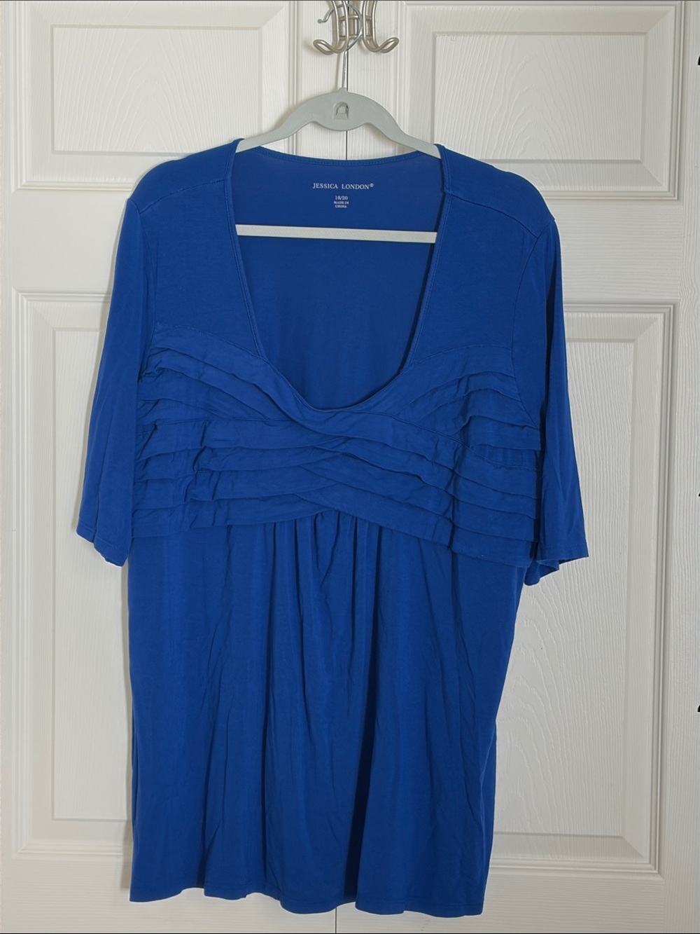 Jessica London Bright Blue Short-Sleeve Ruffle Front Top